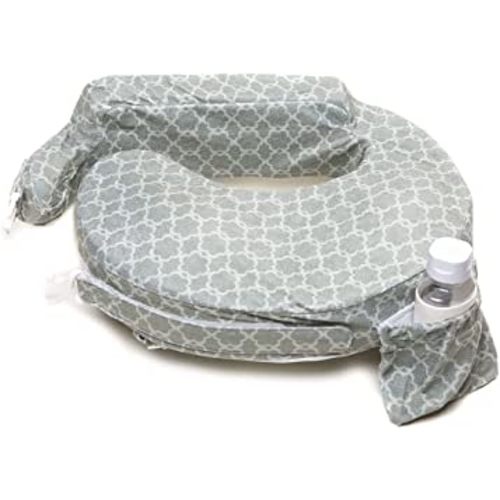My Brest Friend Deluxe Nursing Pillow for Breastfeeding & Bottle Feeding, Enhanced Posture Support, Double Straps & Removable Extra Soft Slipcover, Flower Key Grey