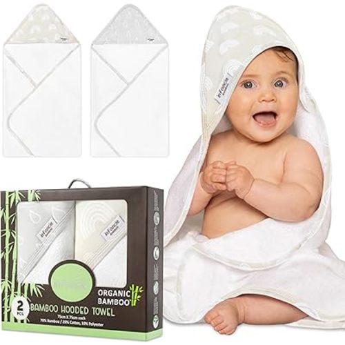 Baby Hooded Towel, Premium Bamboo Infant, 2-Pack, 76x76 cm, Soft Newborn Bath with Hood for Baby Girls & Boys (Grey/Beige, 76x76)
