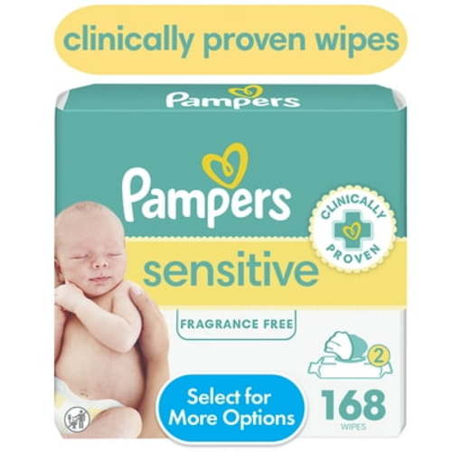 Pampers Sensitive Baby Wipes Unscented, 2 Pack, 168 Total Count (Select for More Options)