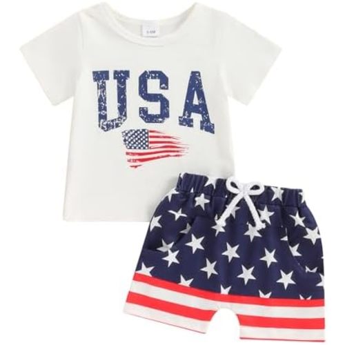 Karwuiio Toddler Baby Boy Summer Outfit Short Sleeve T-Shirt Tops Elastic Waist Shorts Set Baby Boys Clothes