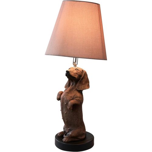 YANIC Lamp for Bedroom, Bedroom Nightstand, Classic Bedside Lamps, Lamps for Night Stands, Dog Statue Rocker Switch Brown Fabric Shade Mental Base (24112A)