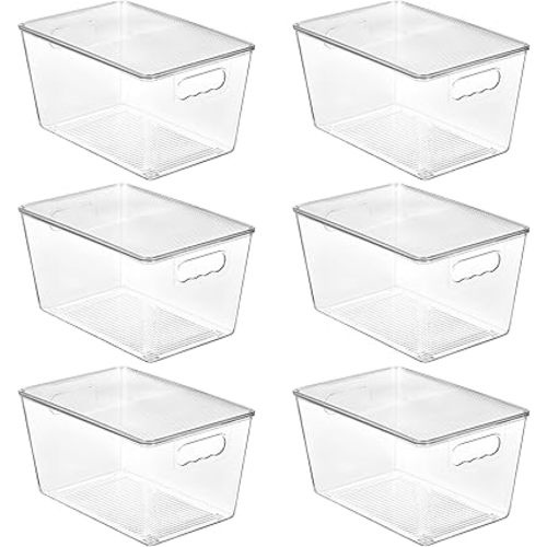 Vtopmart 6 Pack Clear Stackable Storage Bins with Lids, Large Plastic Containers with Handle for Pantry Organizer and Storage,Perfect for Bathroom,Cabinet,Kitchen,Fridge,Closet Organization