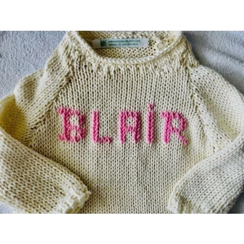 Natural/Ivory 3/6, 6/9 mos, 9/12 mos---Handknit Cotton Baby Sweater, Personalized Name or Monogram,