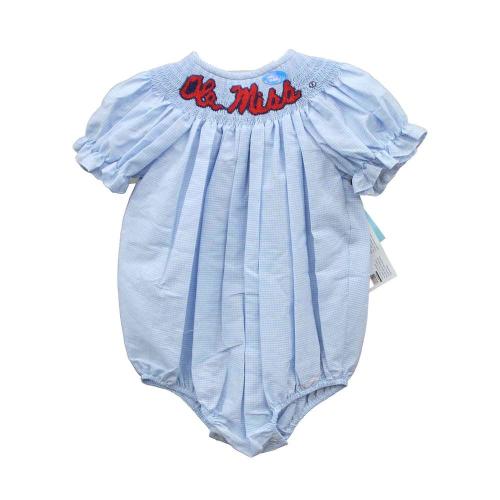 SCRIPT OLEMISS EMROIDERED GINGHAM SHORT SLEEVE ONESIE