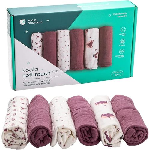 Koala Babycare 5 Pack 20"x10" Organic Burp Cloths for Baby Boys and Girls - GOTS & OEKO-TEX Cotton Burp Rags for Newborns - Absorbent Neutral Burping Cloths for Feeding - Washable Baby Bibs Essentials