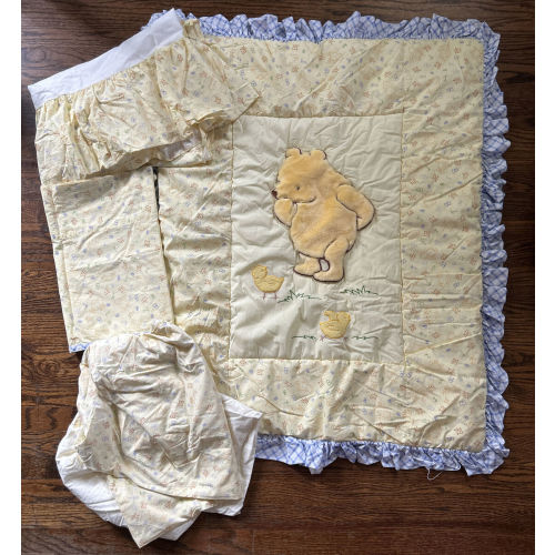 Disney Crown Craft Classic Winnie Pooh Set Crib Blanket Baby Valance Sheet lovey