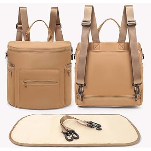 miss fong Neoprene Diaper Bag Baby Diaper Bag Large Capacity Neoprene Backpack with Changing Pad Travel Diaper Backpack with 16 Pockets for Mom & Dad-Brown