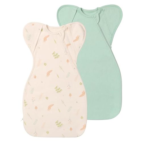 Organic Cotton Sleep Sacks Swaddles for Newborn 0-3 Months Boys Girls, Arms Up Swaddle Blanket 2 Packs, Hands Up 3-Way Transitions to Arms-Free Wearable Sleeping Sack Bag Snug Fit Calms Startle Reflex