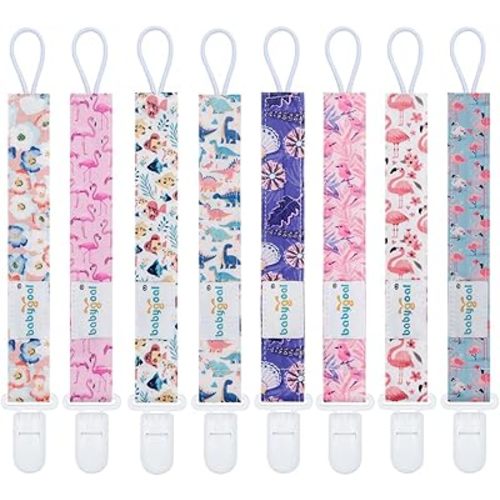 Babygoal Animal Pacifier Clips, 8 Pack Binky Paci Holder Clips for Baby Boys and Girls Fits for Most Pacifier, Binkie Styles & Baby Teethers & Toys and Gift 8PS53-B