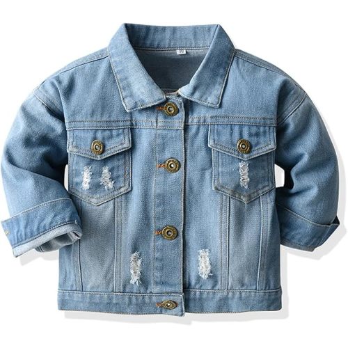 Toddler Baby Girls Jean Jacket Kids Denim Jacket Long Sleeve Button Top Coat Casual Outerwear