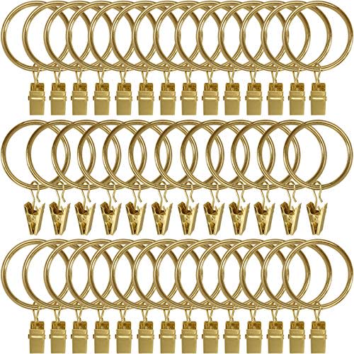 AMZSEVEN 40 Pack Metal Curtain Rings with Clips, Drapery Clips Hooks, Decorative Curtain Rod Clips 1.5 in Interior Diameter, Gold