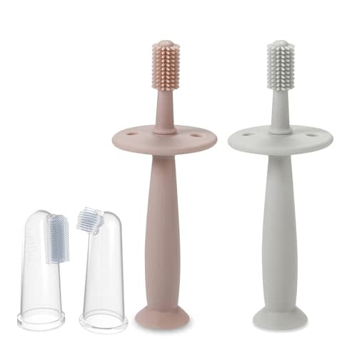 PandaEar Baby Finger Toothbrush Silicone Toothbrush Pink+Blue (3 Set)| Oral Care for Infants Ages 3 Months Plus