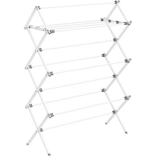 SONGMICS Foldable Clothes Drying Rack, Laundry Drying Rack, Clothes Airer, Steel Frame, 14.6 x 36.6 x 53.2 Inches, Easy Assembly, Indoor Outdoor Use, Pearl White ULLR771W01