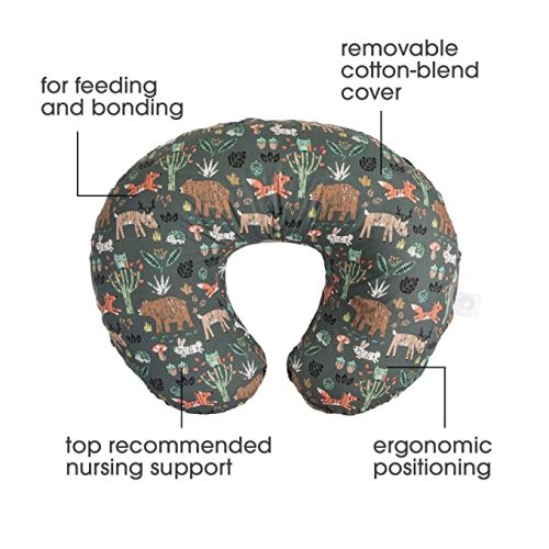 Boppy Nursing Pillow Original Support, Green Forest Animals, Ergonomic Nursing Essentials for Bottle and Breastfeeding, Firm Fiber Fill, with Removable Nursing Pillow Cover, Machine Washable