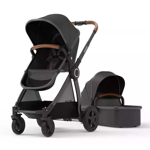 Ultimate 2 Full Size Stroller with Bassinet - Black Fabric Black Frame