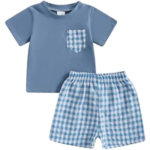 Infant Baby Boy Summer Clothes Short Sleeve Pocket Shirt Checkered Shorts Sets Summer Clothes 6 12 18 Month 2T 3T