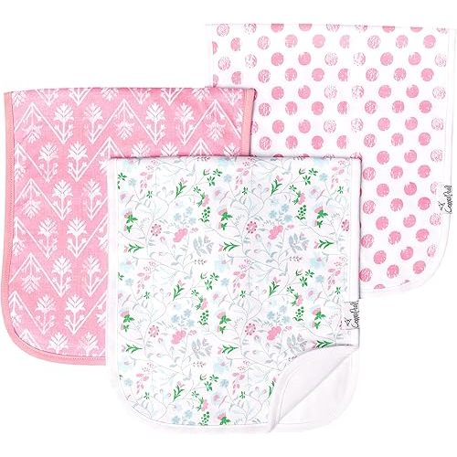 Copper Pearl Premium Baby Burp Cloths - 3-Pack Large Cotton Burp Cloths, Extra Soft Spit Up Rags with 3 Absorbent Layers, Perfect for Baby Girl Gifts (21" x 10" Size, Claire Set)