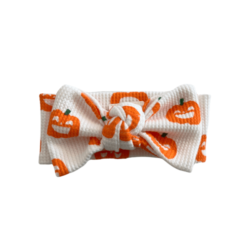 Organic Waffle Knot Bow, Jack-O-Lantern