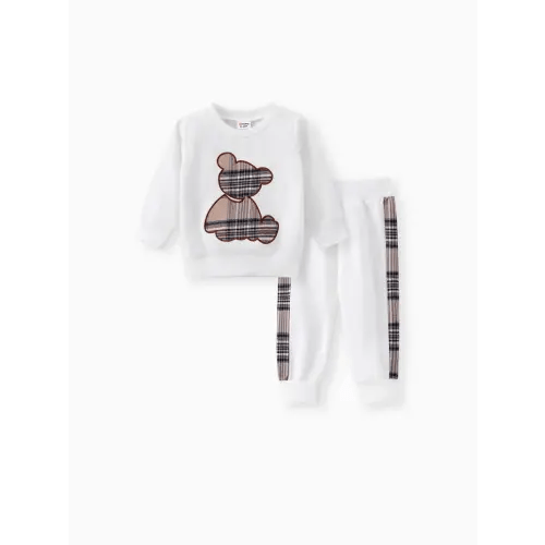 Baby Clothes For Boy/Girl 2pcs Plaid Print Bear Embroidered Sweatshirt and Pants Set Only $17.99 PatPat US Mobile