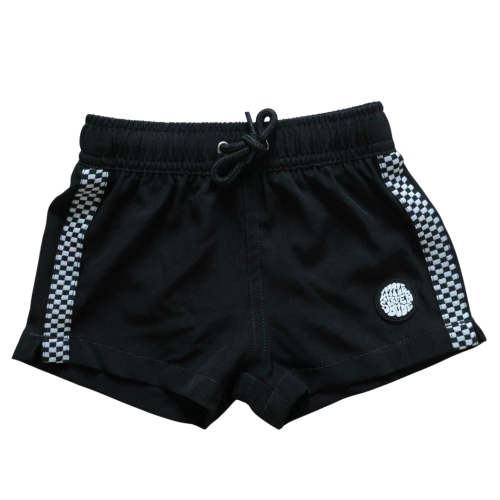 Black Checkered Stripe Little Surfer Dude Swim Trunks
