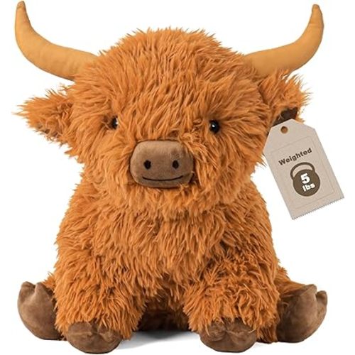 5lbs Highland Cow Weighted Stuffed Animals, 16in Tall Big Highland Cow Plush Toy, Soft Adorable Stuffed Animal for Kids and Adults Highland Cattle Gift Plushie Decor