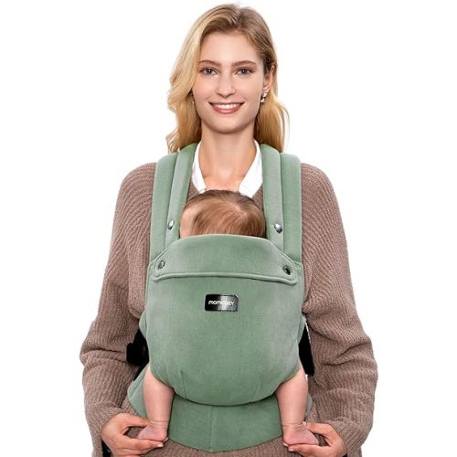 Momcozy Baby Carrier with Natural Cotton Linen, Gentle on Baby's Skin, Ergonomic Design, Newborn to Toddler for 7-44lbs, Lightweight and Comfortable, Hands-Free for Moms&Dads, Sage Green
