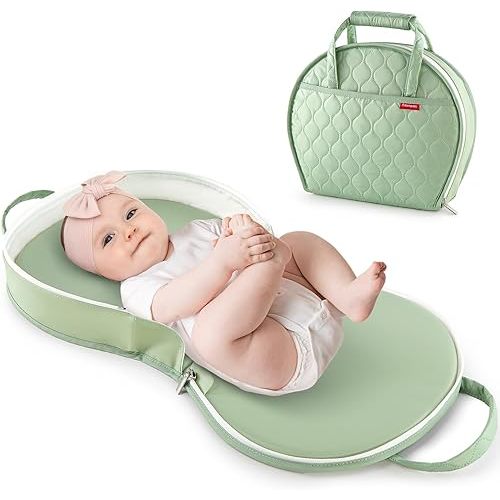 Portable Waterproof Leather Diaper Changing Pad Compact for Travel Diaper Bag, Easy Clean, Newborn Baby, Green