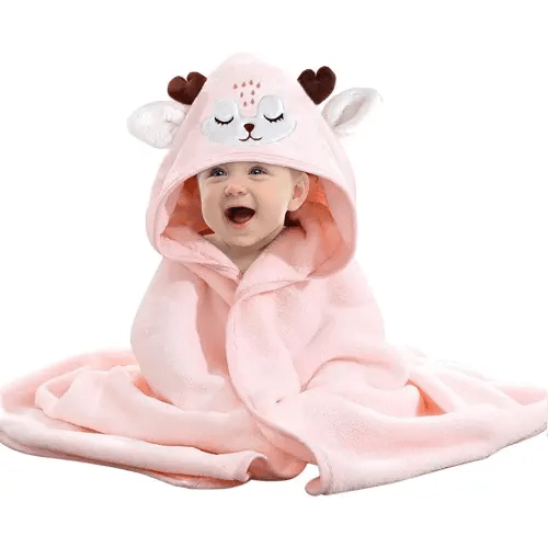 Hooded Baby Towel, Baby Towels Newborn, Baby Bath Towel with Hood, Baby Bath Towels Wrap, Blanket for Baby, Baby Beach Towel, Hooded Bath Towels for Boy and Girl, Newborn,31.5"×31.5" (Pink Deer)