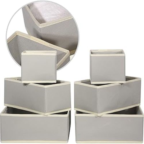 DIOMMELL 12 Pack Foldable Cloth Storage Box Closet Dresser Drawer Organizer Fabric Baskets Bins Containers Divider for Baby Clothes Underwear Bras Socks Lingerie Clothing,Grey 444