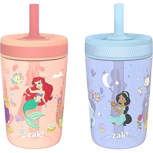 Zak Designs Disney Princess Kelso Toddler Cups For Travel or Home, 15oz 2-Pack Plastic Sippy Cups, Leak-Proof For Kids (Ariel, Aurora, Belle, Cinderella, Jasmine, Mulan, Rapunzel, Tiana)