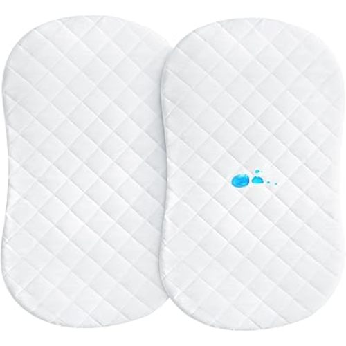 Bassinet Mattress Pad Cover 30" x 18" Fit for Halo BassiNest Swivel/Flex/Glide/Premiere & Luxe Series Sleeper, Waterproof Bassinet Mattress Protector Quilted Bassinet Sheets 2 Pack