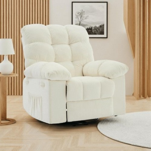 GustoWave Oversized Swivel Rocker Recliner Chair for Adult, 360° Swivel Rock Manual Recliner, Comfy Soft Fabric Reclining Sofa, Beige