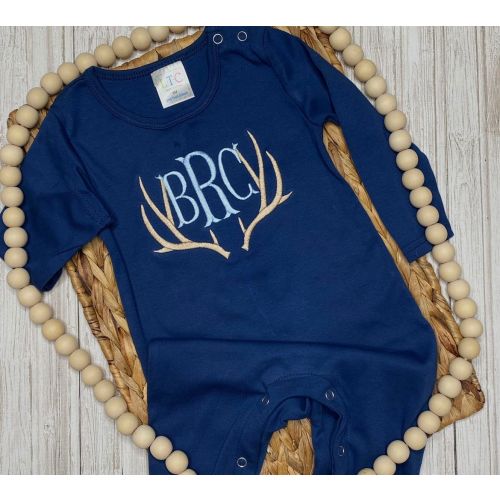 Monogrammed Deer Antler Romper / Personalized Gift for Baby Boy / Coming Home Outfit /  Romper for Toddler
