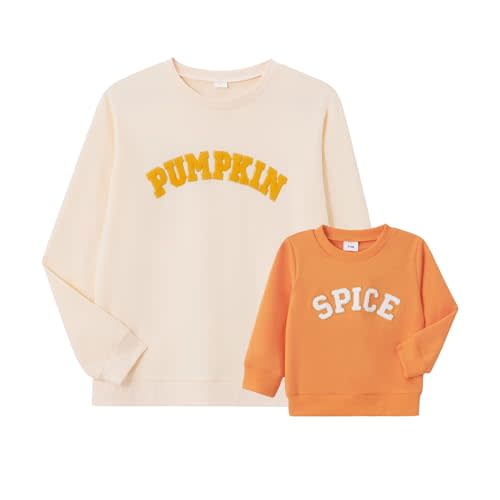 Karuedoo Mommy and Me Matching Outfits Halloween Family Matching Shirts Pumpkin Spice Embroidery Sweatshirt Pullover Top