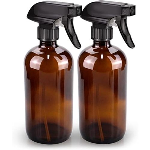Glass Spray Bottle, Amber Glass Spray Bottle Set & Accessories Refillable for Plants Window Cleaners Aromatherapy Facial Hydration Watering Flowers Hair Care (2 Pack/16 oz) (Amber)