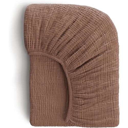 Muslin Crib Sheets, 100% Organic Cotton, Breathable and Ultra-Soft, Standard Crib Sheet Mattress (28"x 52") for Girls and Boys, Neutral Fitted Baby Crib Sheet (Brown)