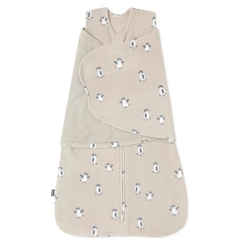 HALO Micro-Fleece Sleepsack Swaddle, 3-Way Adjustable Swaddle Blanket for Newborn and Infants, TOG 3.0 for Cold Climates, Hip Healthy, Penguin Pals, Small, 3-6 Months