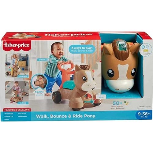 Fisher-Price Baby Learning Toy, Walk Bounce & Ride Pony Musical Walker & Ride-On for Infants & Toddlers Ages 9+ Months (Amazon Exclusive)