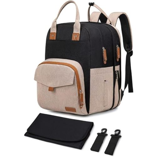 Large Diaper Bag Backpack - Expandable Baby Bag (26-36L) Black Khaki
