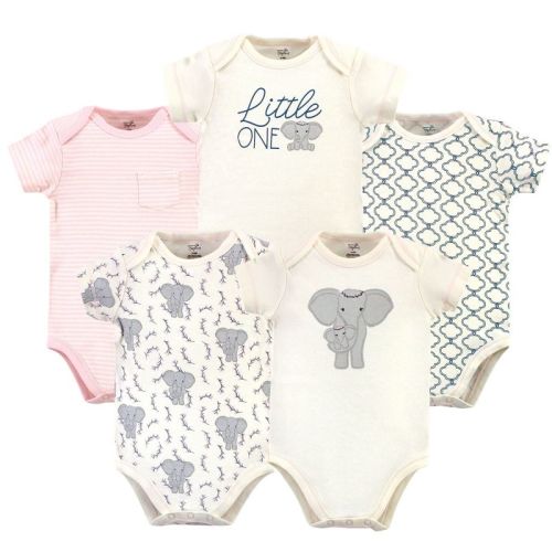 Touched By Nature Baby Girl Organic Cotton Bodysuits 5pk, Girl Elephant, 3-6 Months