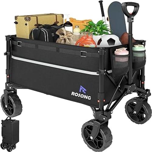 Collapsible Wagon Cart with Wheels Foldable - Folding Utility Heavy Duty Wagons Carts for Grocery Sports Garden Shopping Camping Wheelbarrows