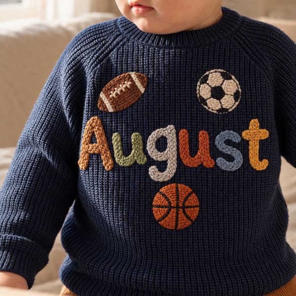 Personalized Hand-Embroidered Space Sweater | Custom Knit Baby Outfit