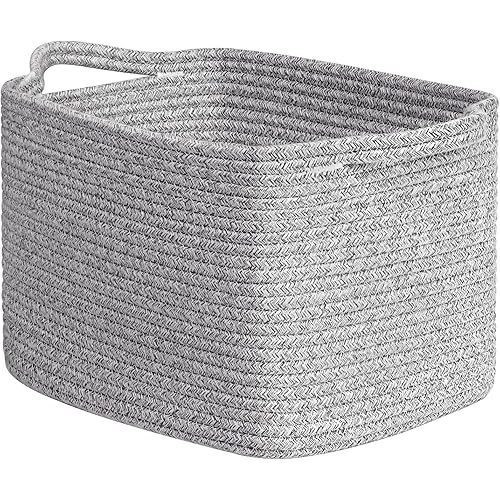 INDRESSME Woven Storage Basket, Multi-Use Organizer for Bathroom, Storage Bin for Baby Nursery & Laundry, Rope Basket for Toys & Diapers, Grey, 13 x 10 x 9 Inches