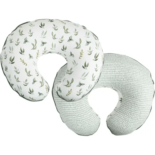Boppy Organic Original Support Nursing Pillow, Green Little Leaves, Ergonomic Breastfeeding, Bottle Feeding, Bonding, 100% Organic Cotton, Hypoallergenic Fill, Machine Washable