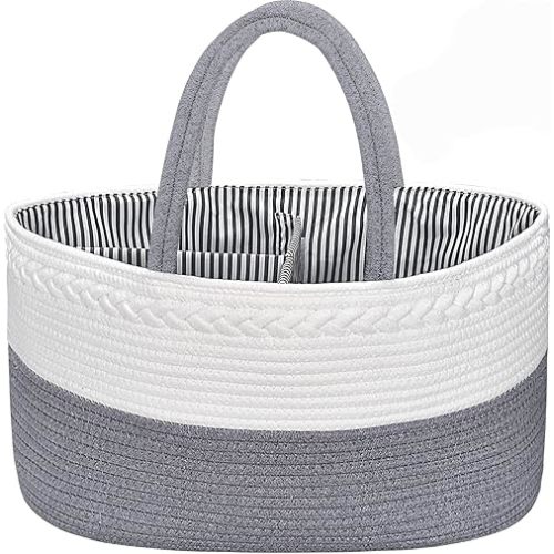 ABenkle X-Large Diaper Caddy Organizer, Boho Rustic Cotton Rope Nursery Baby Basket, Changing Table Organizer for Baby Diaper Storage and Baby Shower