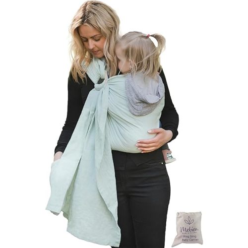 Ring Sling Baby Carrier 100% Cotton Muslin Front and Chest Newborn to Toddler Carrier and Baby Sling (Light Green)