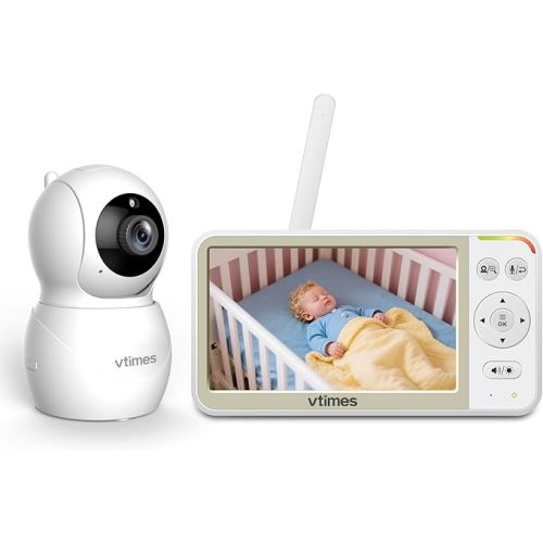 VTimes 5'' Video Baby Monitor No WiFi with 32-Hour Battery, 2-Way Talk Baby Camera Monitor VOX Pan-Tilt-Zoom Night Vision Temperature Display Alarm 8 Lullabies and 1000ft, for Baby/Elderly/Pet