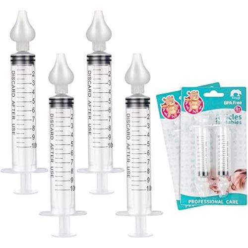 4 PCS Baby Nasal Aspirator, 10ml Syringe Nasal Irrigator, Reusable Silicone Nasal Suction Tip, Nasal Syringe for Baby, Nose Cleaner Rinsing Device