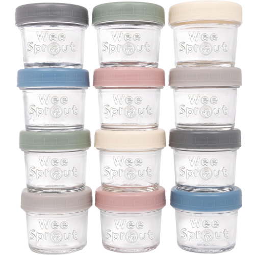 WeeSprout Glass Baby Food Storage Jars with Plastic Lids (4 oz, 12 Pack Set)