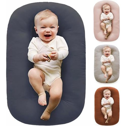 Baby Lounger 0-24 Months 100% Cotton-Snuggle Cozy Me Lounger,Soft & Breathable Baby Lounger for Newborn Play Mat,Infant Babies Essentials Gifts,Gray(Lounger Cover Included)